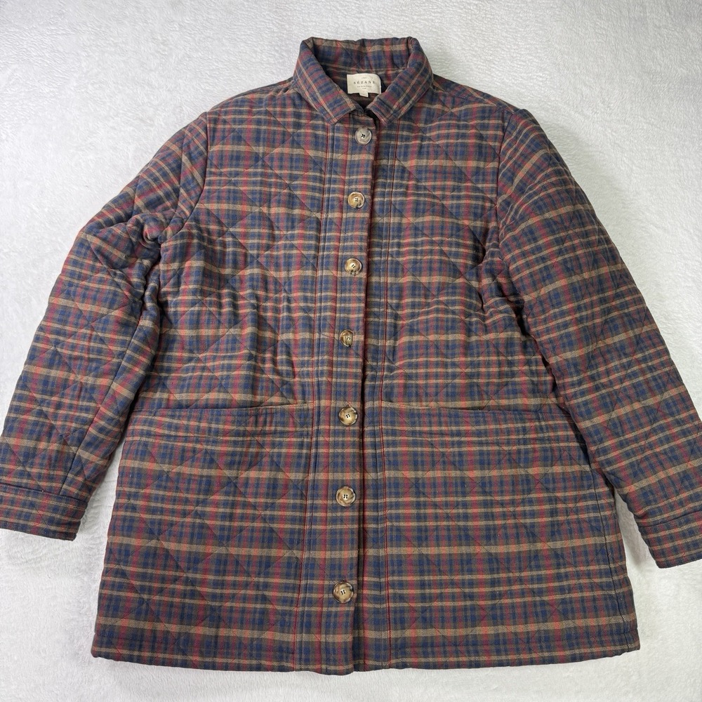 Sézane Will Shacket Jacket Womens Large Tartan Plaid Windowpane Coat Cotton